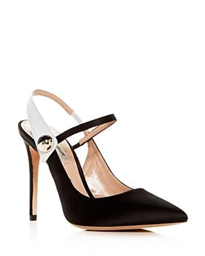 Shop Armani Collezioni Giorgio Armani Women's Decolette Satin Slingback Pointed Toe Pumps In Black