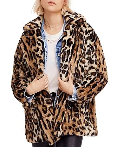 Shop Free People Kate Faux-fur Leopard Coat In Brown Combo