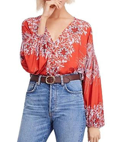Shop Free People Floral-print V-neck Blouse In Red