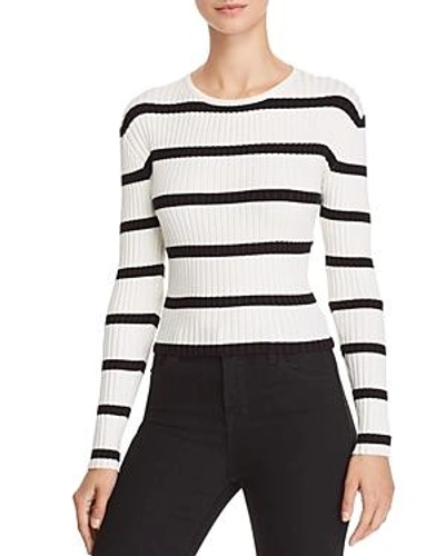 Shop Olivaceous Striped Ribbed Cropped Sweater In Black/white