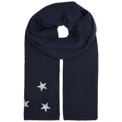 Shop Hawico Corum Embellished Cashmere Scarf In Navy
