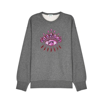 Shop Kenzo Eye-appliquéd Cotton Sweatshirt In Grey