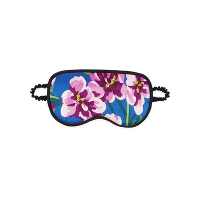 Shop Olivia Von Halle Briella Floral-print Silk Eye Mask In Blue