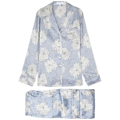 Shop Olivia Von Halle Lila Kiko Printed Silk Pyjama Set In Light Blue