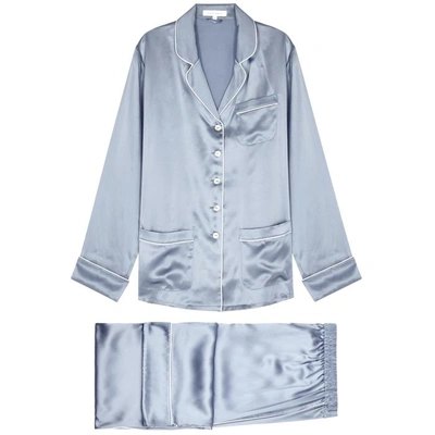 Shop Olivia Von Halle Coco Blue Silk Pyjama Set In Light Blue