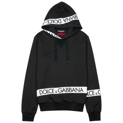 Shop Dolce & Gabbana Logo-print Hooded Jersey Sweatshirt In Black
