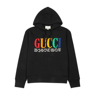 Shop Gucci Cities Hooded Cotton Sweatshirt In Black