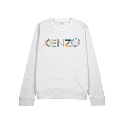 Shop Kenzo Grey Logo-embroidered Cotton Sweatshirt