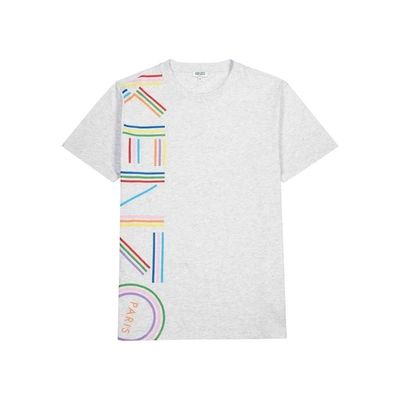 Shop Kenzo Logo-print Grey Cotton T-shirt