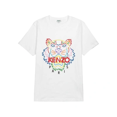 Shop Kenzo Tiger-print White Cotton T-shirt