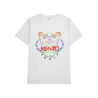 Shop Kenzo Tiger-print Cotton T-shirt In Grey