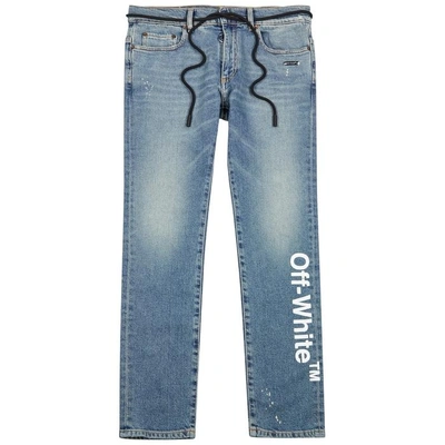 Shop Off-white Blue Logo-print Skinny Jeans In Denim