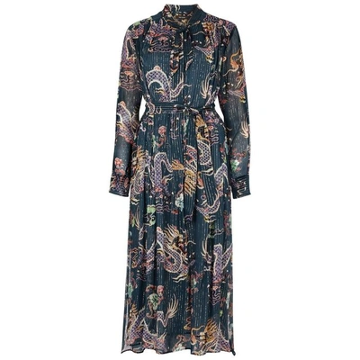 Shop Isabel Marant Dalika Printed Silk Midi Dress In Dark Blue