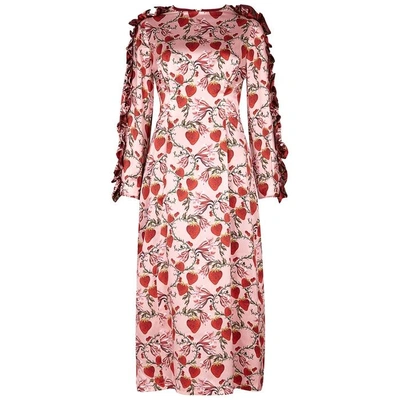 Shop Mother Of Pearl Wanda Strawberry-print Silk Satin Dress In Multicoloured