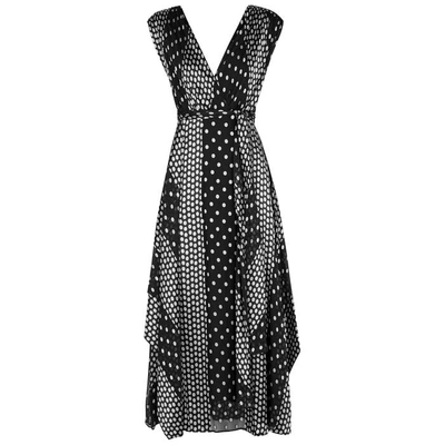 Shop Diane Von Furstenberg Black Spot-devoré Silk-blend Midi Dress In Black And White