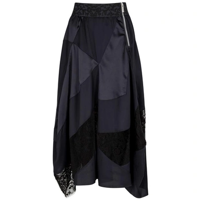 Shop High Concept Navy Panelled Satin Skirt