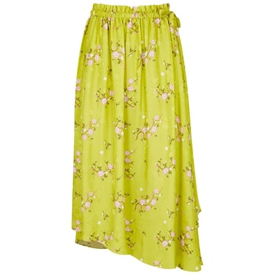 Shop Kenzo Floral-print Satin Midi Skirt In Yellow
