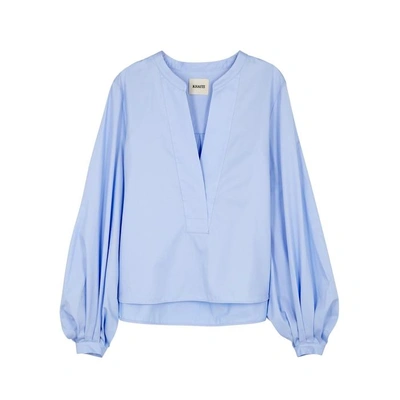 Shop Khaite Suzanna Balloon-sleeve Poplin Shirt In Light Blue