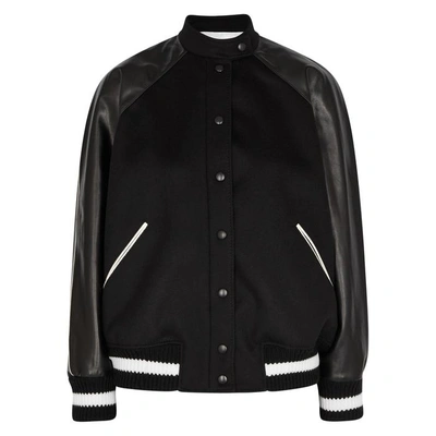 Shop Valentino Logo-appliquéd Wool-blend Bomber Jacket In Black