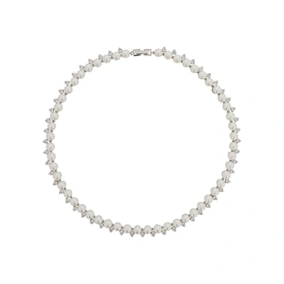 Shop Fallon Micro Pearl And Stone Collar In Silver