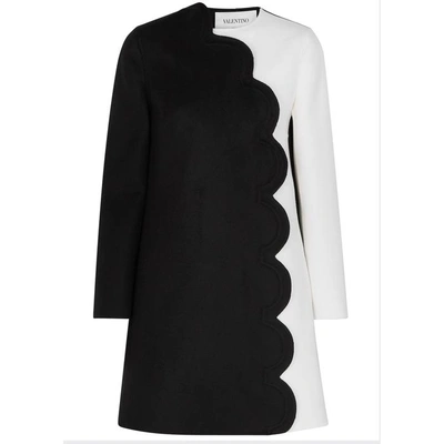 Shop Valentino Monochrome Scalloped Wool-blend Coat In Black And White