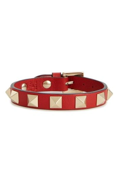 Shop Valentino Garavani Rockstud Small Leather Bracelet In Camello