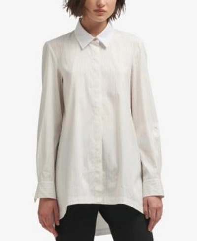 Shop Dkny Striped High-low Button-front Shirt, Created For Macy's In White Combo
