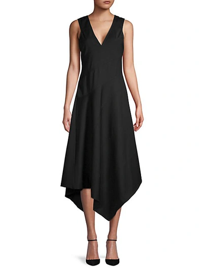Shop Derek Lam Asymmetrical Hem V-neck Dress In Black