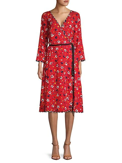 Shop Marc Jacobs Floral-print Silk Wrap Dress In Red Mult
