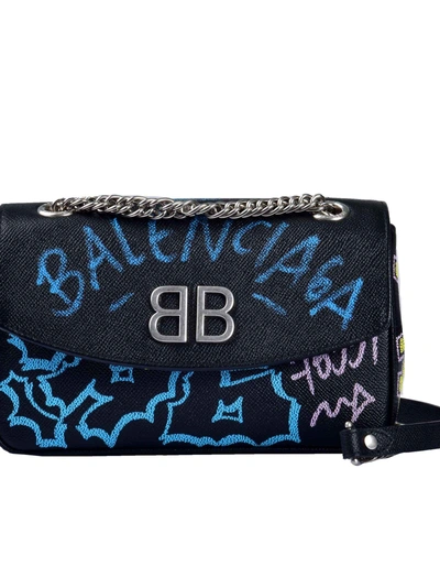 Shop Balenciaga S Bb Round Graffiti Shoulder Bag In Noir Multicolor