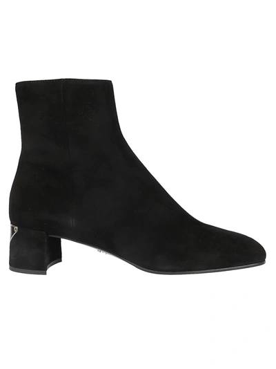 Shop Prada Logo Plaque Heel Boots In Black