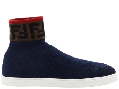 Shop Fendi High Top Ff Sneakers In Blue