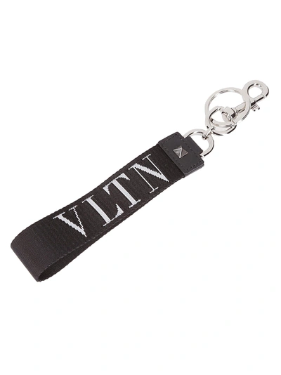 Shop Valentino Embroidered Vltn Logo Keychain In Black