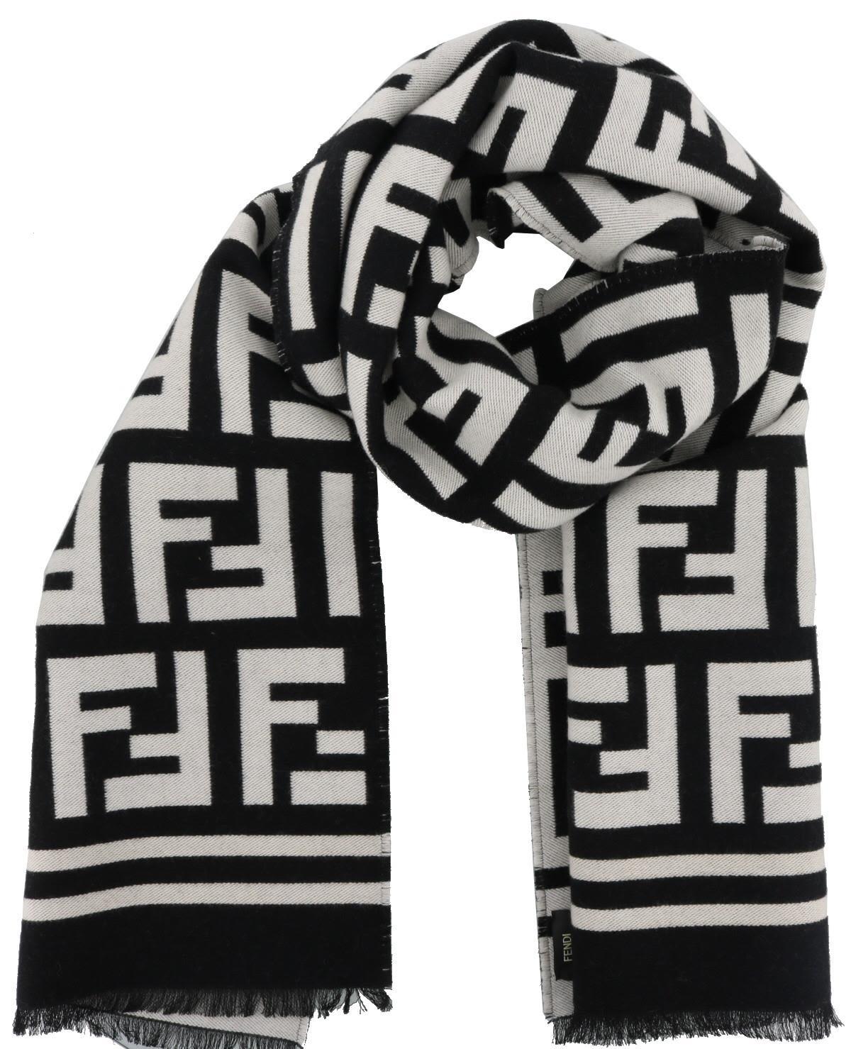 Fendi Ff Logo Scarf In Black-white 