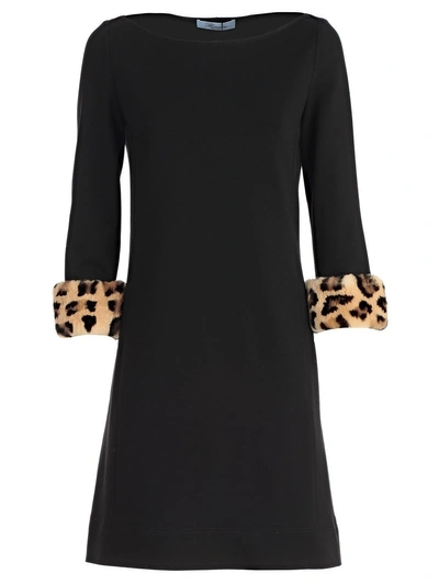 Shop Blumarine Leopard Print Cuff Dress In Nero