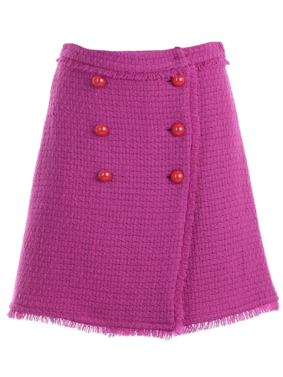 Shop Blumarine Button Detail Knitted Skirt In Fuxia