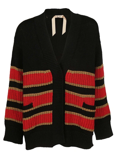 Shop N°21 Oversized Striped Cardigan In Black/red