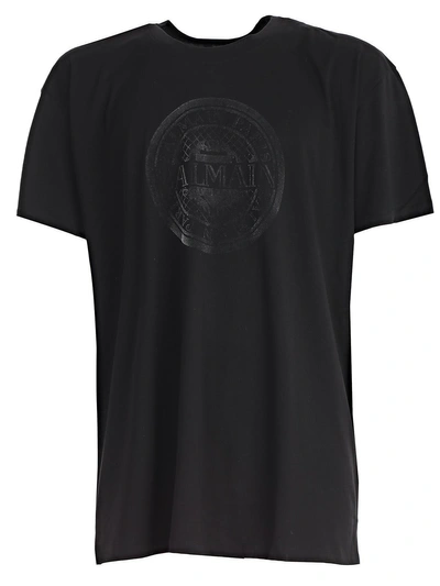 Shop Balmain Logo Print T-shirt In Black Silver