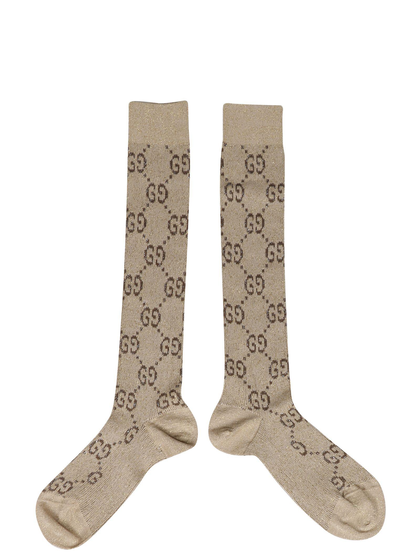 Gucci Gg Supreme Knee High Cotton Blend Socks In Neutrals ModeSens