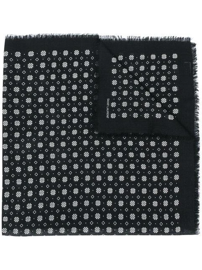 Shop Saint Laurent Bandana-print Frayed Scarf In Black