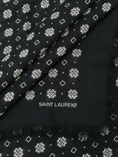 Shop Saint Laurent Bandana-print Frayed Scarf In Black