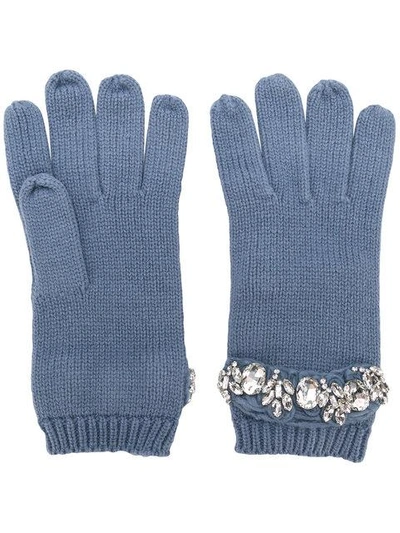 Shop Twinset Twin-set Crystal Embellished Gloves - Blue