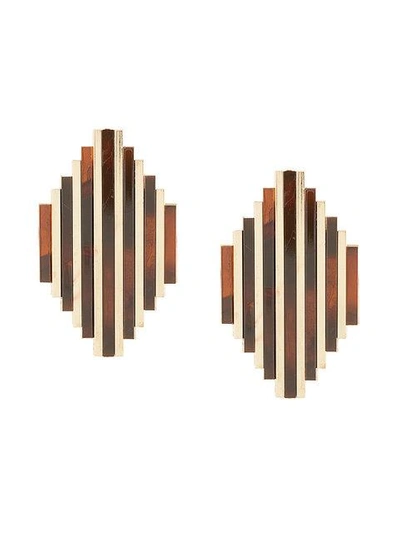 Shop Vanda Jacintho Geometric Paneled Earrings - Brown