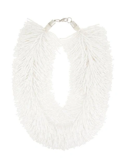 Shop Vanda Jacintho Beaded Tassel Choker Necklace In White