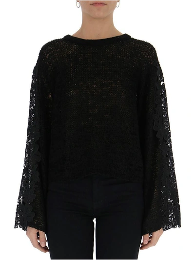 Shop Chloé See By  Lace Trim Sweater In Black
