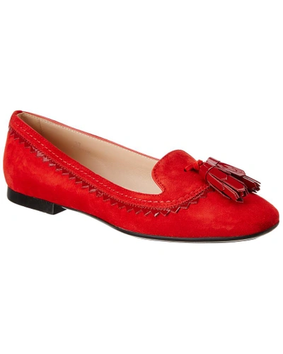 Shop Tod's Tods Suede Tassel Loafer In Red