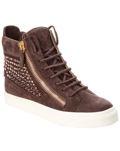 Shop Giuseppe Zanotti Embellished Suede High In Brown