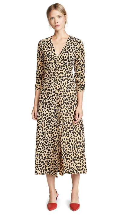 Shop Rixo London Katie Dress In Spot Leopard Camel