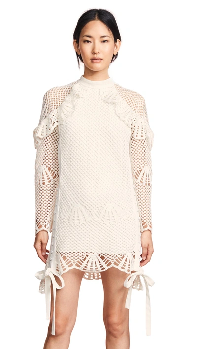 Shop Self-portrait High Neck Crochet Dress In Ivory