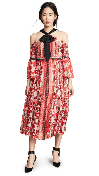 Shop Temperley London Odyssey Off Shoulder Dress In Vermilion Mix